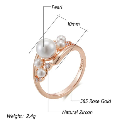 Wbmqda Cute Pearl Rings For Women 585 Rose Gold Color With Natural Zircon Elegant Daily Party Jewelry 2024 Best Gift