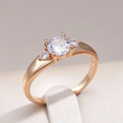 Wbmqda Sparkling Natural White Zircon Ring For Women 585 Rose Gold Color Luxury Romantic Wedding Engagement Fine Jewelry Gift