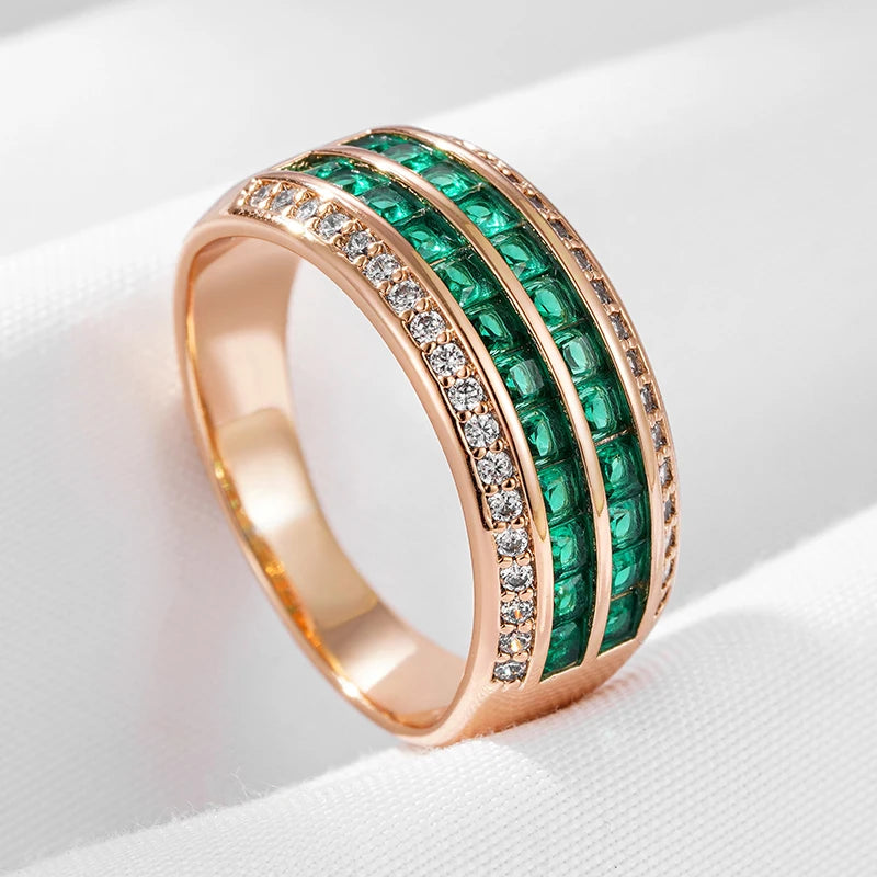 Wbmqda Luxury Retro Green Natural Zircon Big Ring For Women 585 Rose Gold Color Fine Wedding Party Antique Jewelry Accessories