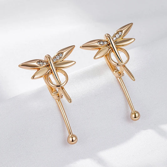 Wbmqda New Glossy Dragonfly Dangle Earrings For Women 585 Rose Gold Color Natural Zircon Setting Simple Trendy Jewelry Gifts