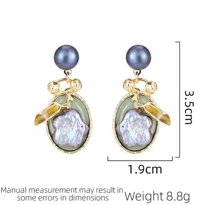 SUYU Summer New Women's Luxury Art Retro Earrings Oil Drop Leaf Craft Simulation Pearl Fashion Jewelry