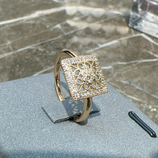 Wbmqda Hollow Square Zircon Ring For Women 585 Rose Gold Color With White Natural Stone Luxury Vintage Dubai Jewelry Accessories