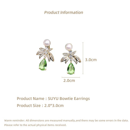 Coconut Pink Earrings Leaves Bride Dress Evening Party Fashion Earrings Micro Set Cubic Zirconia