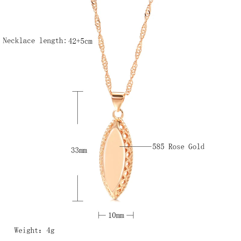 Wbmqda Fashion Rhombic Glossy Pendant Necklace For Women 585 Rose Gold Color Hollow Wave Design High Quality Daily Fine Jewelry