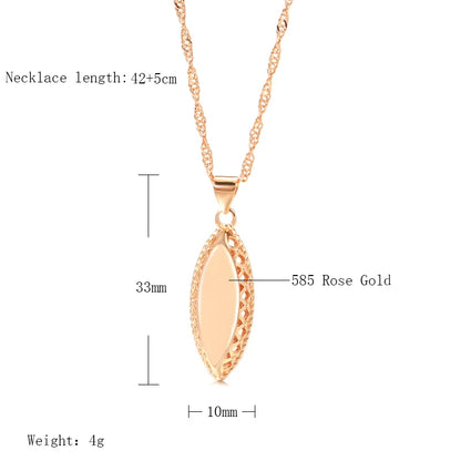 Wbmqda Fashion Rhombic Glossy Pendant Necklace For Women 585 Rose Gold Color Hollow Wave Design High Quality Daily Fine Jewelry