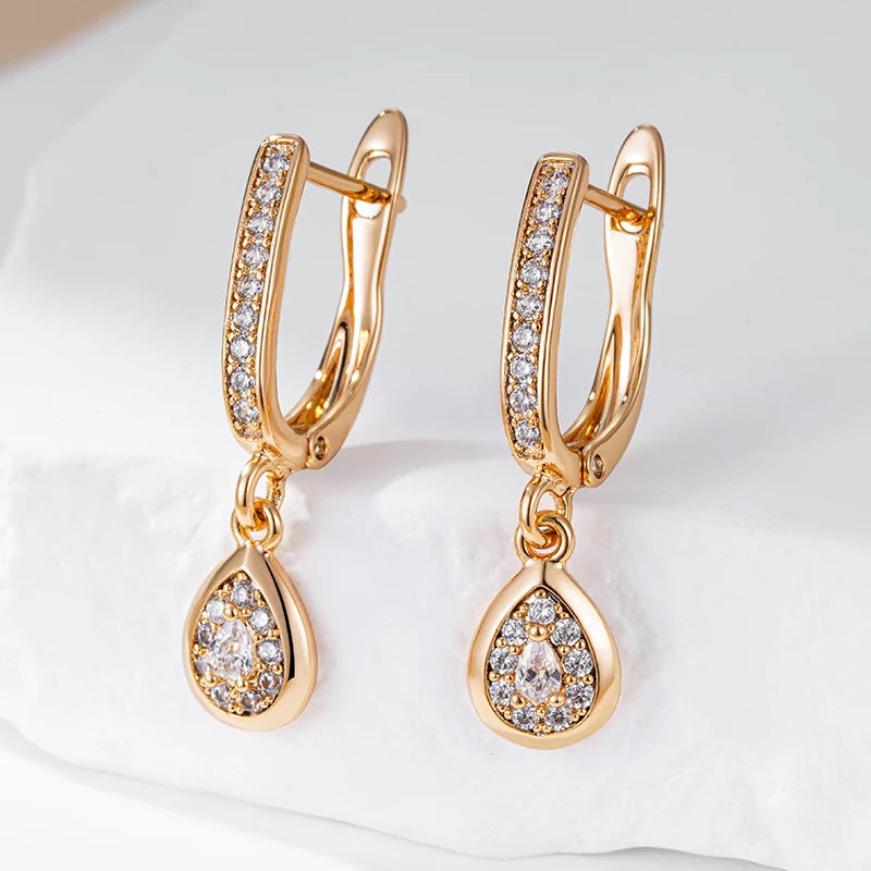 Wbmqda Luxury Natural Zircon Long Drop Earrings For Women 585 Rose Gold Color Fashion Wedding Party Fine Jewelry Accessories