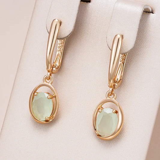 Kienl New Simple 585 Rose Gold Dangle Earrings for Women Fashion Oval Green Natural Zircon Accessories Vintage Wedding Jewelry