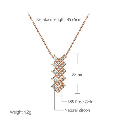 Wbmqda Trendy Geometric Zircon Pendant And Necklace For Women 585 Rose Gold Color Daily Party Fine Neck Chain Jewelry Gifts