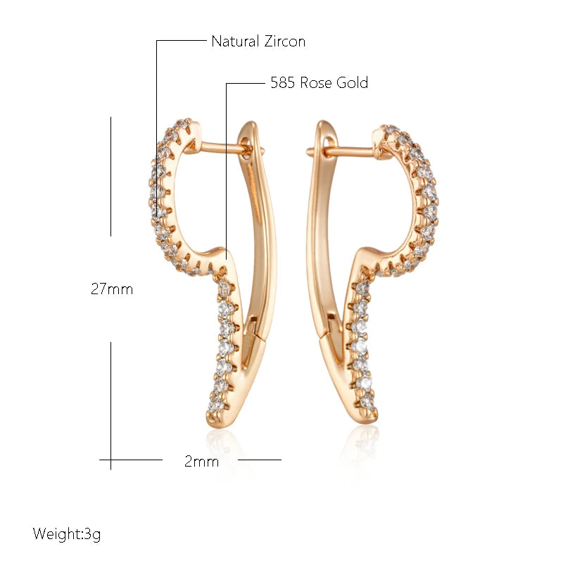 Wbmqda Geometric Irregular Zircon Dangle Earrings For Women 585 Rose Gold Color Modern Trendy Style High Quality Daily Jewelry