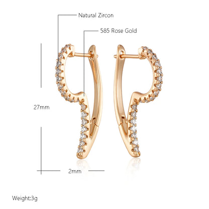 Wbmqda Geometric Irregular Zircon Dangle Earrings For Women 585 Rose Gold Color Modern Trendy Style High Quality Daily Jewelry