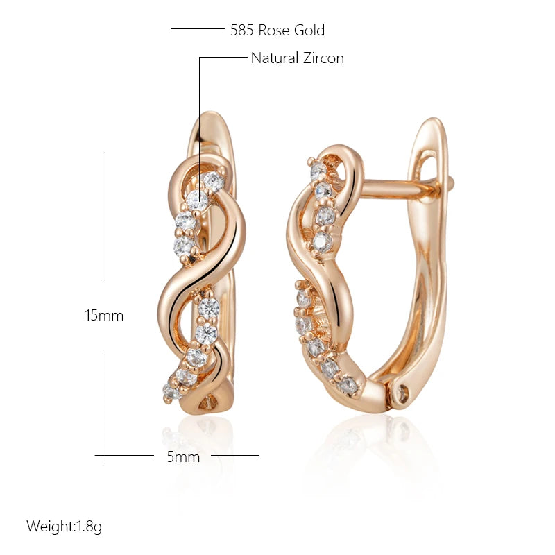 Wbmqda Simple Elegant White Natural Zircon Drop Earrings For Women 585 Rose Gold Color Fashion Daily Matching Fine Jewelry Gifts