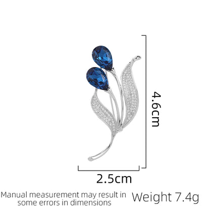 SUYU Scarf Button Blue Cubic Zirconia Tulip Flower Anti-Light Brooch