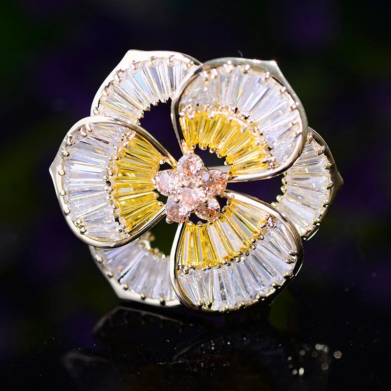 SUYU Copper Inlaid Cubic Zirconia Brooch Women's Fashion Color Pin Anti-light Buckle