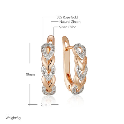 Wbmqda New Fashion Heart Tandem Shape English Earrings For Women 585 Rose Gold Silver Color Mix Bride Wedding Party Fine Jewelry