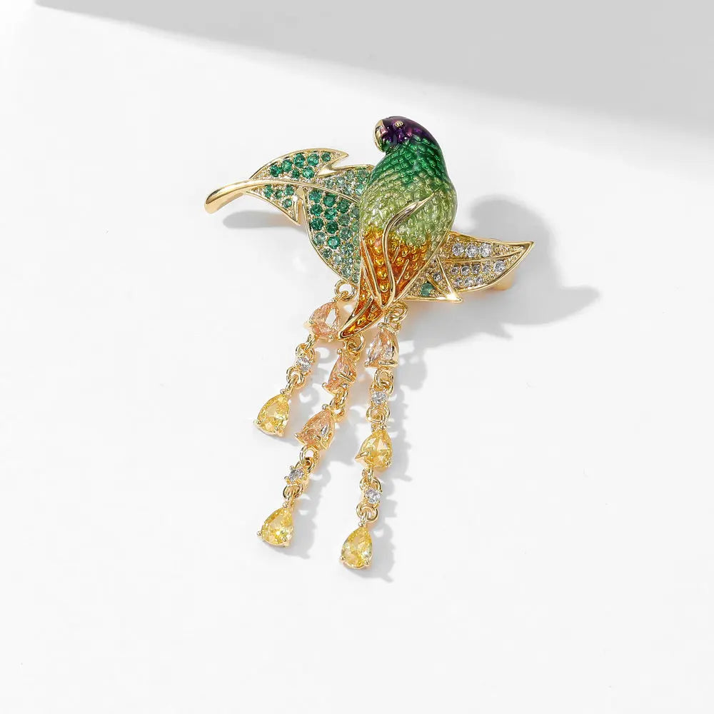 SUYU Copper Micro Inlay Cubic Zirconia Enamel Colored Parrot Brooch Jewelry Gift Clothing Accessories