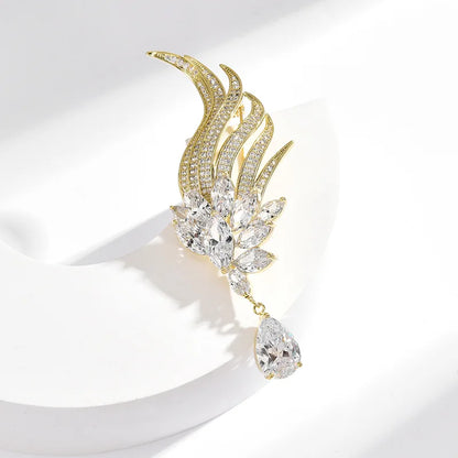 SUYU Copper Micro Inlaid Cubic Zirconia Angel Feathers Luxury Brooch Jewelry Gift Clothing Accessories