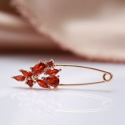 Kinel Hot 585 Rose Gold Fine Brooch for Women Creative Fashion Wedding Jewelry Unique Red Natural Zircon Boutonniere 2022 New