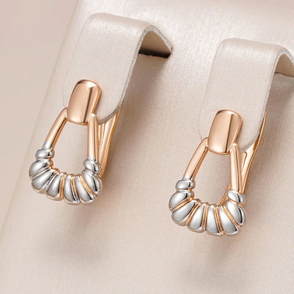 Wbmqda 585 Rose Gold Mixed Silver Color Geometric Hollow Drop Earrings For Women Unusual Fashion Design Daily Match Fine Jewelry