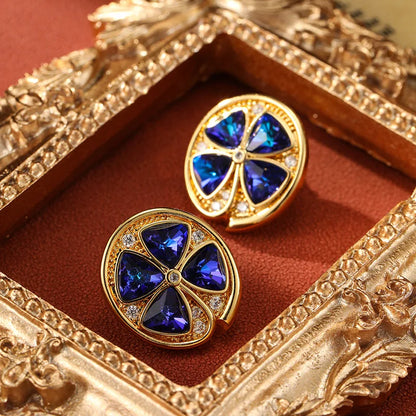 SUYU Copper Plated Flower Blue Zircon Earrings Personalized Retro Light  Versatile Women's Earrings