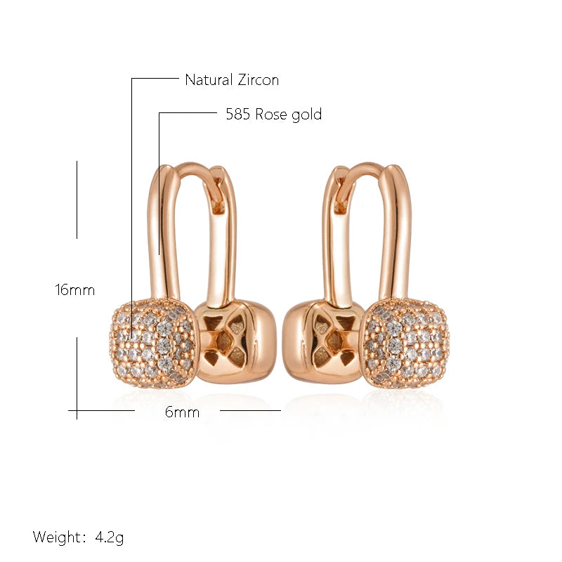 Wbmqda Unusual Personalized Headphone Pendant 585 Rose Gold Color Natural Zircon Earrings For Women Daily Matching Fine Jewelry