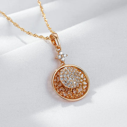 Wbmqda Luxury Full Zircon Pendant And Necklace For Women 585 Rose Gold Color High Quality Daily Fine Jewelry Gift Free Shipping