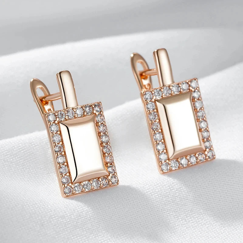 Wbmqda Square Drop Earrings For Women 585 Rose Gold Color With Natural Zircon Fashion Daily Jewelry Accessories