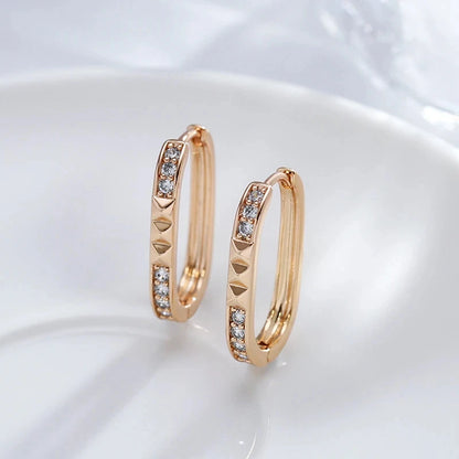 Wbmqda Unique Hoop Earrings For Women 585 Rose Gold Color With White Natural Zircon Elegant Fashion Daily Jewelry Accessories