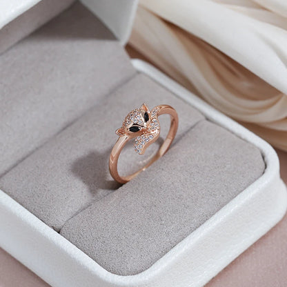 Wbmqda Unusual Fox Ring For Women 585 Rose Gold Color Black White Zircon Setting Luxury Fashion Animal Jewelry Accessories