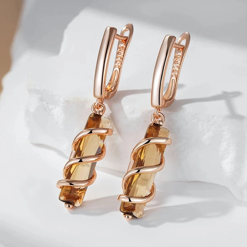 Wbmqda Unique Brown Long Drop Earrings For Women 585 Rose Gold Color Fashion Jewelry Accessories