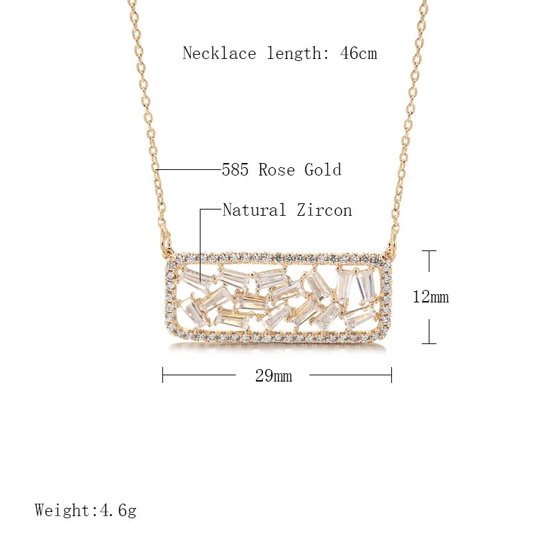 Kinel Hot Full Natural Zircon Square Pendant Necklace for Women Fashion 585 Rose Gold Color High Quality Daily Fine Jewelry Gift