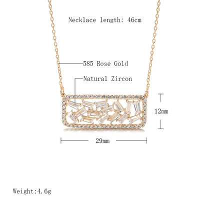 Kinel Hot Full Natural Zircon Square Pendant Necklace for Women Fashion 585 Rose Gold Color High Quality Daily Fine Jewelry Gift