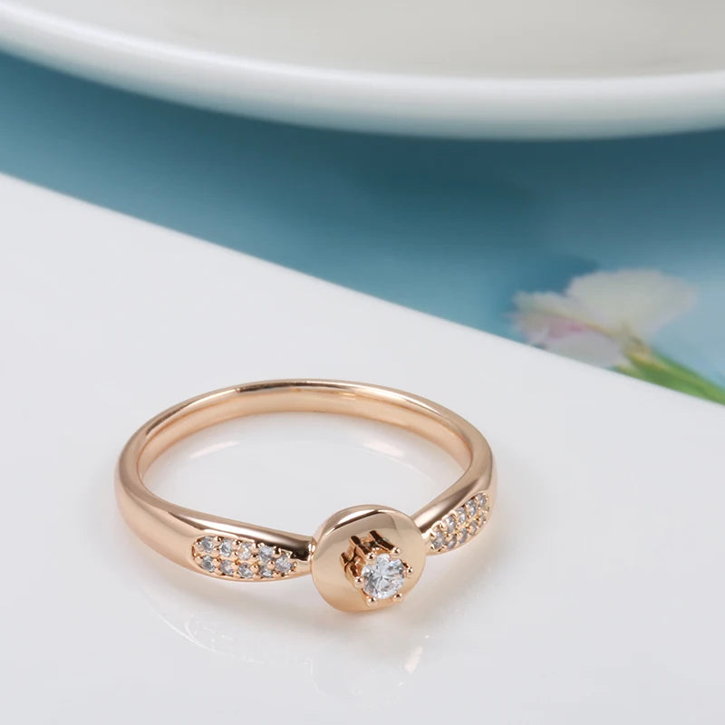 Wbmqda Simple Fashion CZ Ring For Women 585 Rose Gold Color Wedding Engagement Fine Jewelry