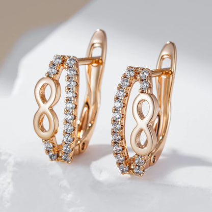 Wbmqda Simple Fashion Geometric Drop Earrings For Women 585 Rose Gold Color With White Natural Zircon High Quality Dubai Jewelry