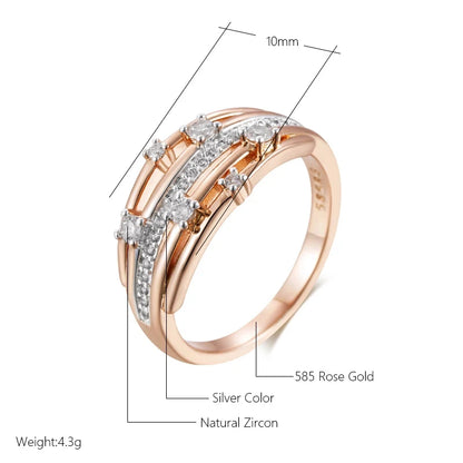 Wbmqda 585 Rose Gold Silver Color Mix Natural Zircon Rings For Women Luxury Bride Wedding Jewelry