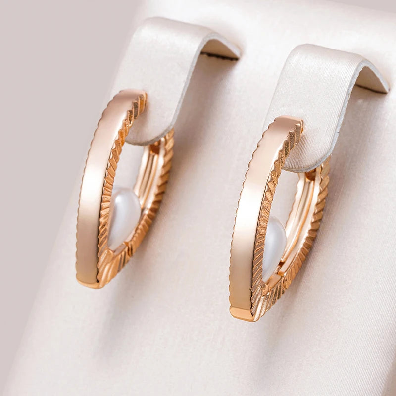 Wbmqda Unique 585 Rose Gold Color Glossy V Shape Peal Drop Earrings For Women High Quality Daily Party Fashion Jewelry Gifts