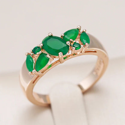 Kinel New Green Natural Zircon Geometry Ring for Women 585 Rose Gold Vintage Ethnic Bride Wedding Jewelry Party Accessories Hot