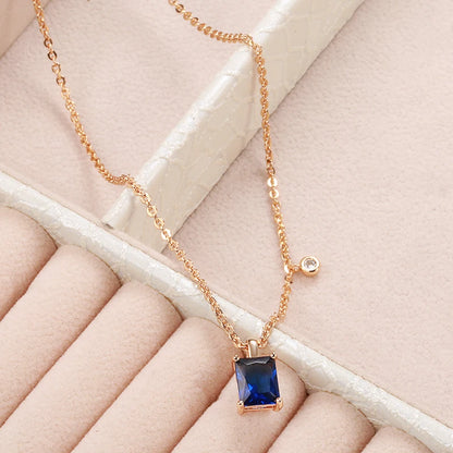 Wbmqda Square Blue Natural Zircon Pendant And Necklace For Women 585 Rose Gold Color Simple Fashion Daily Matching Fine Jewelry