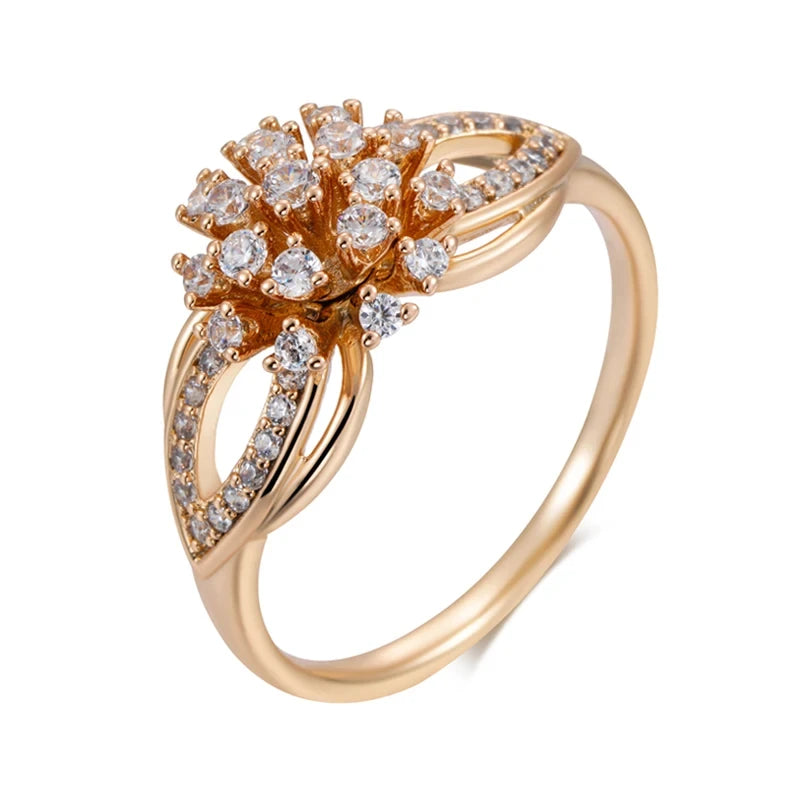 Wbmqda Flower Rings For Women 585 Rose Gold Color With Natural Zircon Luxury Jewelry Accessories