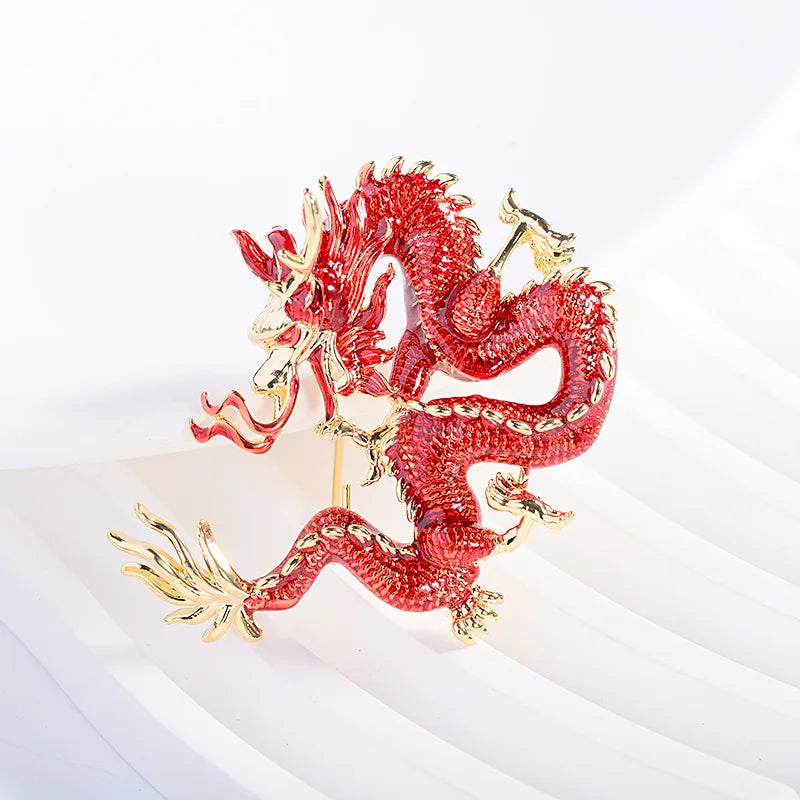 SUYU Chinese Style New Enamel Hand-painted Auspicious Dragon Brooch Exquisite Copper Atmosphere Fashion Zodiac Accessory Brooch