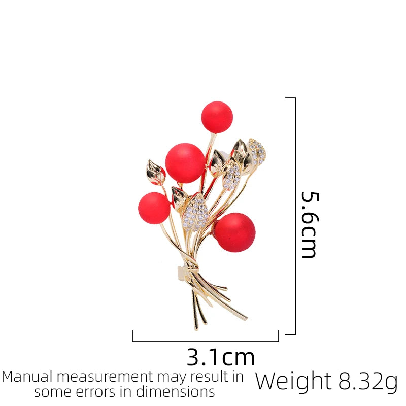 SUYU Red Series Fashionable Red Fruit Brooch Creative Elegant Flower Pin Clothing Temperament Simple Flower Accessories