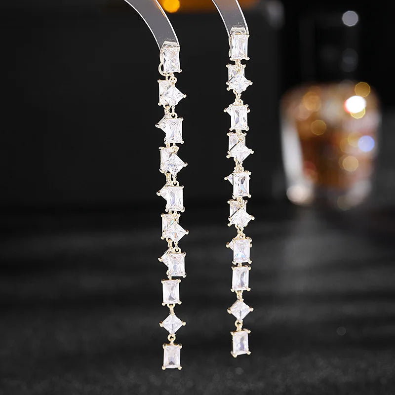 SUYU Geometric Rectangular Cubic Zirconia Earrings, Stylish And Stylish, Long Detachable, Two Styles Of Wearing Tassel Earrings