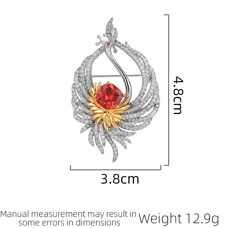 Winter Women's Luxury Phoenix Brooch Fashion Shining Zircon Coat Accessories Suit Brooch Clip