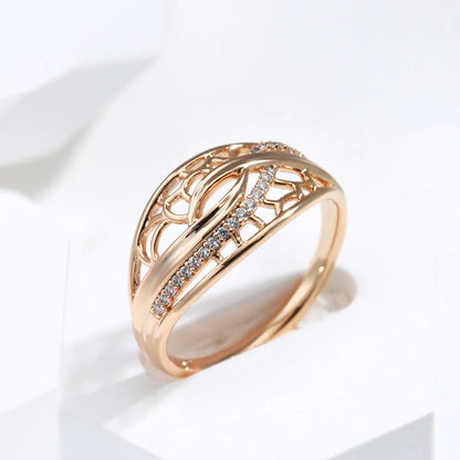 Wbmqda Elegant 585 Rose Gold Color White Natural Zircon Rings For Women Simple Fashion Hollow Design High Quality Daily Jewelry