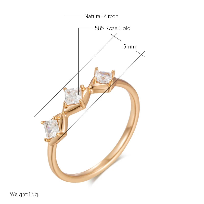 Wbmqda 585 Rose Gold Color Sparkling White Natural Zircon Ring For Women Romantic Elegant Wedding Engagement Fine Jewelry