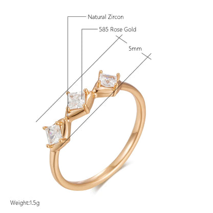 Wbmqda 585 Rose Gold Color Sparkling White Natural Zircon Ring For Women Romantic Elegant Wedding Engagement Fine Jewelry