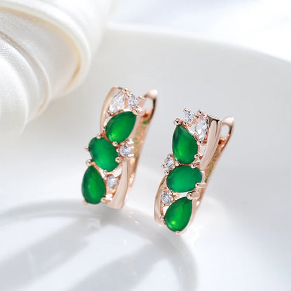 Wbmqda New Fashion Emerald Drop Earrings For Women 585 Rose Gold Color With White Natural Zircon Elegant Wedding Party Jewelry