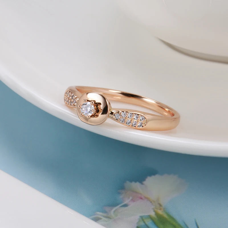 Wbmqda Simple Fashion CZ Ring For Women 585 Rose Gold Color Wedding Engagement Fine Jewelry