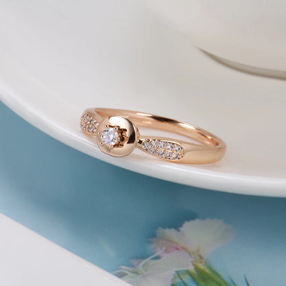 Wbmqda Simple Fashion CZ Ring For Women 585 Rose Gold Color Wedding Engagement Fine Jewelry