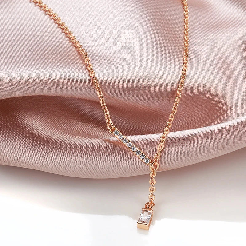 Kinel Luxury Square Natural Zircon Pendant Necklace for Women Trendy 585 Rose Gold Color High Quality Daily Fine Jewelry