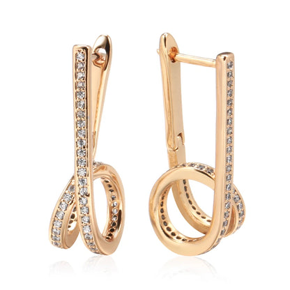 Wbmqda Geometric Long Drop Earrings For Women 585 Rose Gold Color With White Natural Zircon High Quality Daily Fine Jewelry